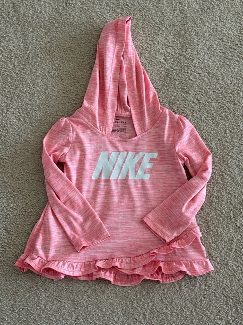 Nike Dri-FIT Pink Hooded Ruffle Hem Top Toddler Girls’ 2T